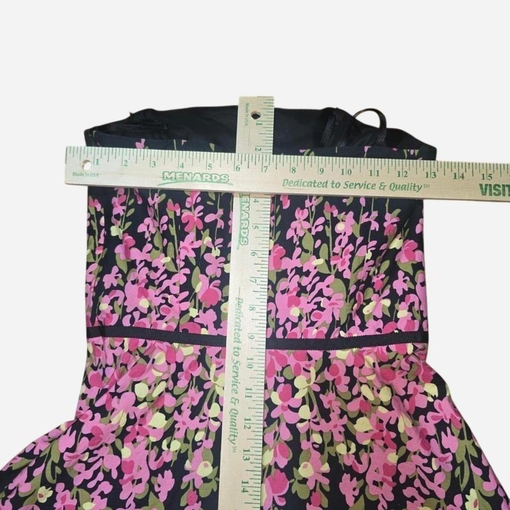 Strapless Floral Fit and Flare Dress‎ Black Pink Green Knee Length Summer Party - Picture 4 of 5